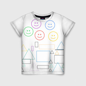 Детская футболка 3D с принтом фигуры в Курске, 100% гипоаллергенный полиэфир | прямой крой, круглый вырез горловины, длина до линии бедер, чуть спущенное плечо, ткань немного тянется | forms | rainbow | smiles | squares | triangles | квадраты | радуга | смайлы | треугольники | улыбки
emoticons | фигуры