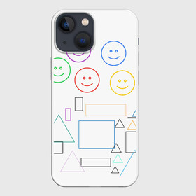 Чехол для iPhone 13 mini с принтом фигуры в Курске,  |  | forms | rainbow | smiles | squares | triangles | квадраты | радуга | смайлы | треугольники | улыбки
emoticons | фигуры