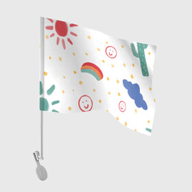 Флаг для автомобиля с принтом детский рисунок в Курске, 100% полиэстер | Размер: 30*21 см | горошек | детский | радуга | рисунок | смайлик | солнышко