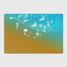 Магнитный плакат 3Х2 с принтом Морское ассорти в Курске, Полимерный материал с магнитным слоем | 6 деталей размером 9*9 см | акулы | волна | дельфины | море | морепродукты | морские животные | морской | пальмы | песок | ракушки | рыбы