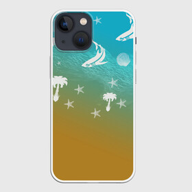 Чехол для iPhone 13 mini с принтом Морское ассорти в Курске,  |  | акулы | волна | дельфины | море | морепродукты | морские животные | морской | пальмы | песок | ракушки | рыбы
