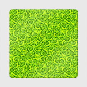 Магнит виниловый Квадрат с принтом Неоновый цветочный узор  в Курске, полимерный материал с магнитным слоем | размер 9*9 см, закругленные углы | детский | женский | зеленый | лето | неоновый узор | розы | современный | яркий зеленый