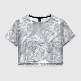 Женская футболка Crop-top 3D с принтом Голографичная фольга в Курске, 100% полиэстер | круглая горловина, длина футболки до линии талии, рукава с отворотами | голографическая | голография | метал | паттерн | текстура | текстура метала | тренд | фольга