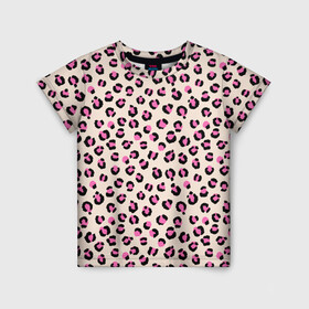 Детская футболка 3D с принтом Леопардовый принт розовый в Курске, 100% гипоаллергенный полиэфир | прямой крой, круглый вырез горловины, длина до линии бедер, чуть спущенное плечо, ткань немного тянется | Тематика изображения на принте: бежевый | леопард | леопардовый принт | молочный цвет | пятнистый | розовый
