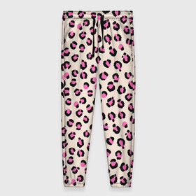 Женские брюки 3D с принтом Леопардовый принт розовый в Курске, полиэстер 100% | прямой крой, два кармана без застежек по бокам, с мягкой трикотажной резинкой на поясе и по низу штанин. В поясе для дополнительного комфорта — широкие завязки | Тематика изображения на принте: бежевый | леопард | леопардовый принт | молочный цвет | пятнистый | розовый