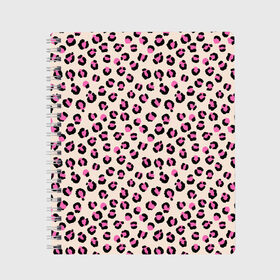 Тетрадь с принтом Леопардовый принт розовый в Курске, 100% бумага | 48 листов, плотность листов — 60 г/м2, плотность картонной обложки — 250 г/м2. Листы скреплены сбоку удобной пружинной спиралью. Уголки страниц и обложки скругленные. Цвет линий — светло-серый
 | Тематика изображения на принте: бежевый | леопард | леопардовый принт | молочный цвет | пятнистый | розовый