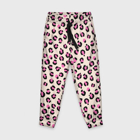 Детские брюки 3D с принтом Леопардовый принт розовый в Курске, 100% полиэстер | манжеты по низу, эластичный пояс регулируется шнурком, по бокам два кармана без застежек, внутренняя часть кармана из мелкой сетки | бежевый | леопард | леопардовый принт | молочный цвет | пятнистый | розовый