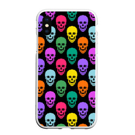 Чехол для iPhone XS Max матовый с принтом Разноцветные черепа . Готика  в Курске, Силикон | Область печати: задняя сторона чехла, без боковых панелей | готический узор | молодежный | разноцветные черепа | современный | черепа | яркий узор