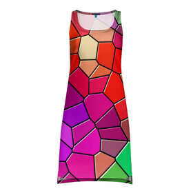 Платье-майка 3D с принтом Мозаика цветная в Курске, 100% полиэстер | полуприлегающий силуэт, широкие бретели, круглый вырез горловины, удлиненный подол сзади. | drawing | figure | mosaic | мозаика | рисунок | фигура