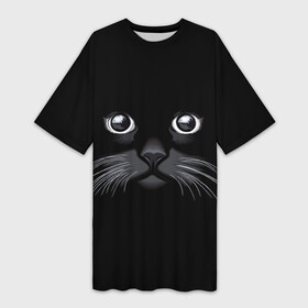 Платье-футболка 3D с принтом Кот Журбей в Курске,  |  | большие глаза | голова кота | милота. | мордочка | настроение | позитив | усики | черный