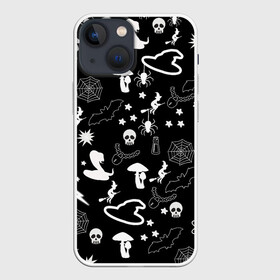Чехол для iPhone 13 mini с принтом Вальпургиева ночь | Inventory в Курске,  |  | ведьмин колпак | змеи | колдунья на метле | летучие мыши | магические предметы | пауки | паутина | черепа