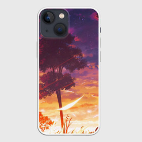 Чехол для iPhone 13 mini с принтом Закат в аниме стиле в Курске,  |  | акварель | алый закат | аниме | в аниме стиле | ветер | деревья | закат | красками | листва | облака | рассвет | рисунок | солнце | тучи