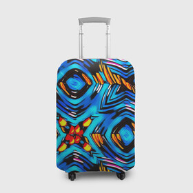 Чехол для чемодана 3D с принтом Желто-синий абстрактный узор  в Курске, 86% полиэфир, 14% спандекс | двустороннее нанесение принта, прорези для ручек и колес | геометрический | желтый | модный | плетение | синий | современный | яркий синий