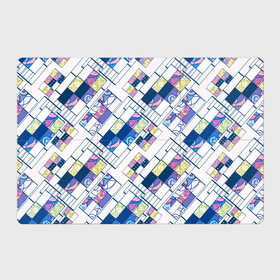 Магнитный плакат 3Х2 с принтом Этнический узор пэчворк  в Курске, Полимерный материал с магнитным слоем | 6 деталей размером 9*9 см | Тематика изображения на принте: абстрактный | белый и синий | геометрический | заплатки | популярный | современный | этнический