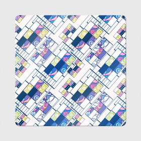 Магнит виниловый Квадрат с принтом Этнический узор пэчворк  в Курске, полимерный материал с магнитным слоем | размер 9*9 см, закругленные углы | абстрактный | белый и синий | геометрический | заплатки | популярный | современный | этнический