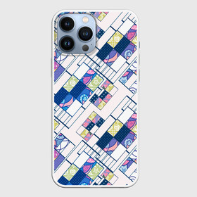 Чехол для iPhone 13 Pro Max с принтом Этнический узор пэчворк в Курске,  |  | абстрактный | белый и синий | геометрический | заплатки | популярный | современный | этнический
