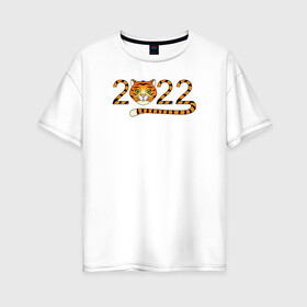 Женская футболка хлопок Oversize с принтом Год Тигра 2022 с мордочкой в Курске, 100% хлопок | свободный крой, круглый ворот, спущенный рукав, длина до линии бедер
 | 2022 | дата | животное | полоски | символ | тигр | хвост
