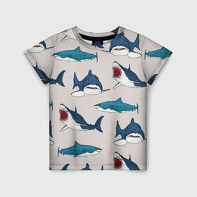 Детская футболка 3D с принтом Кровожадные акулы паттерн в Курске, 100% гипоаллергенный полиэфир | прямой крой, круглый вырез горловины, длина до линии бедер, чуть спущенное плечо, ткань немного тянется | shark | акулы | кровожадные акулы | морские обитатели | опасный | паттерн | синий