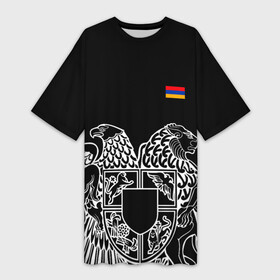 Платье-футболка 3D с принтом Герб Армении и флаг в Курске,  |  | армения | герб | лев и орел | лого | символ | флаг | флаг и герб армении