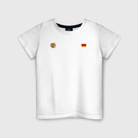 Детская футболка хлопок с принтом Армения. Символика в Курске, 100% хлопок | круглый вырез горловины, полуприлегающий силуэт, длина до линии бедер | армения | герб | лого | на черном | символ | символика армении | флаг | флаг и герб | черный фон | черный цвет