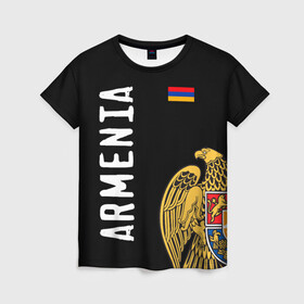 Женская футболка 3D с принтом ARMENIA в Курске, 100% полиэфир ( синтетическое хлопкоподобное полотно) | прямой крой, круглый вырез горловины, длина до линии бедер | armenia | армения | герб | лев и орел | лого | символ | флаг | флаг и герб армении