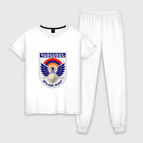 Женская пижама хлопок с принтом Вооруженные силы Армении в Курске, 100% хлопок | брюки и футболка прямого кроя, без карманов, на брюках мягкая резинка на поясе и по низу штанин | armenia | армения | армия армении | вооруженные силы армении | герб | лого | символ | флаг | флаг и герб армении