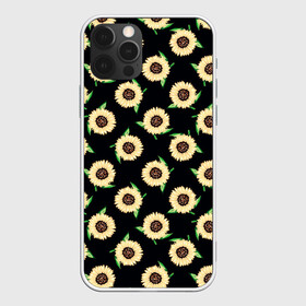 Чехол для iPhone 12 Pro с принтом Подсолнухи паттерн в Курске, силикон | область печати: задняя сторона чехла, без боковых панелей | желтый | зеленый | паттерн | подсолнухи | цветы | черный