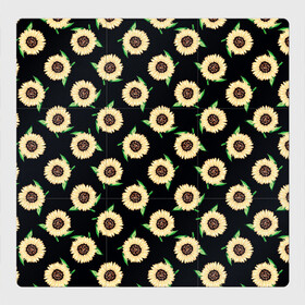 Магнитный плакат 3Х3 с принтом Подсолнухи паттерн в Курске, Полимерный материал с магнитным слоем | 9 деталей размером 9*9 см | желтый | зеленый | паттерн | подсолнухи | цветы | черный