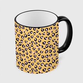 Кружка с полной запечаткой с принтом Желтый леопардовый принт в Курске, керамика | ёмкость 330 мл | Тематика изображения на принте: желтый | леопардовый принт | паттерн | пятна | пятнистый | розовый | текстура