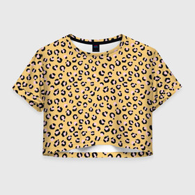 Женская футболка Crop-top 3D с принтом Желтый леопардовый принт в Курске, 100% полиэстер | круглая горловина, длина футболки до линии талии, рукава с отворотами | Тематика изображения на принте: желтый | леопардовый принт | паттерн | пятна | пятнистый | розовый | текстура