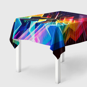 Скатерть 3D с принтом Цифровая радуга в Курске, 100% полиэстер (ткань не мнется и не растягивается) | Размер: 150*150 см | абстракция | линия | радуга | синий | технологии | цифровой свет