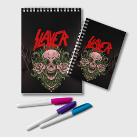 Блокнот с принтом SLAYER | УБИЙЦА (Z) в Курске, 100% бумага | 48 листов, плотность листов — 60 г/м2, плотность картонной обложки — 250 г/м2. Листы скреплены удобной пружинной спиралью. Цвет линий — светло-серый
 | Тематика изображения на принте: rock | slayer | грув метал | джеф ханнем | керри кинг | ню метал | рок | трэш метал