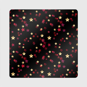 Магнит виниловый Квадрат с принтом Блестящие звезды на черном в Курске, полимерный материал с магнитным слоем | размер 9*9 см, закругленные углы | абстрактный | блеск | детский | женский | звезды | золото | золотые звезды