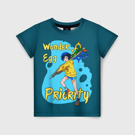 Детская футболка 3D с принтом Wonder Egg Priority в Курске, 100% гипоаллергенный полиэфир | прямой крой, круглый вырез горловины, длина до линии бедер, чуть спущенное плечо, ткань немного тянется | ai ooto | wonder egg | wonder egg priority | ай ото | аниме | персонажи | приоритет чудо яйца
