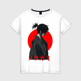 Женская футболка хлопок с принтом Yato Noragami в Курске, 100% хлопок | прямой крой, круглый вырез горловины, длина до линии бедер, слегка спущенное плечо | Тематика изображения на принте: god | homeless | yato | бездомный | бог | ято