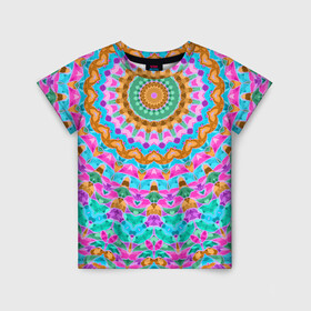 Детская футболка 3D с принтом разноцветный калейдоскоп  в Курске, 100% гипоаллергенный полиэфир | прямой крой, круглый вырез горловины, длина до линии бедер, чуть спущенное плечо, ткань немного тянется | детский | женский | калейдоскоп | круглый | орнамент | розовый | этнический
