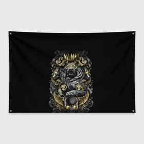 Флаг-баннер с принтом Золотой лев в Курске, 100% полиэстер | размер 67 х 109 см, плотность ткани — 95 г/м2; по краям флага есть четыре люверса для крепления | архитектура | золото | камень | корона | лев | узоры | череп