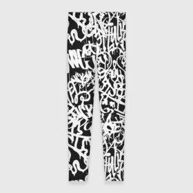 Леггинсы 3D с принтом Graffiti white on black в Курске, 80% полиэстер, 20% эластан | Эластичный пояс, зауженные к низу, низкая посадка | абстракция | граффити | надписи | надписи текстура | паттерн граффити | текстура | текстура граффити | шрифт