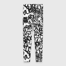 Леггинсы 3D с принтом Graffiti black on white в Курске, 80% полиэстер, 20% эластан | Эластичный пояс, зауженные к низу, низкая посадка | абстракция | граффити | надписи | надписи текстура | паттерн граффити | текстура | текстура граффити | шрифт