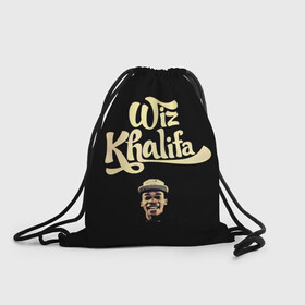 Рюкзак-мешок 3D с принтом Wiz Khalifa в Курске, 100% полиэстер | плотность ткани — 200 г/м2, размер — 35 х 45 см; лямки — толстые шнурки, застежка на шнуровке, без карманов и подкладки | wiz khalifa | желтый | музыка | рэпер | черный