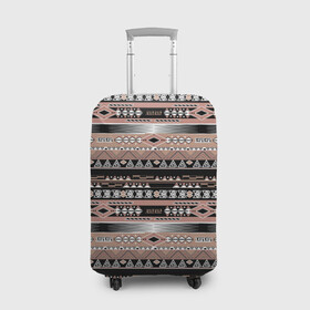 Чехол для чемодана 3D с принтом Полосатый этнический орнамент  в Курске, 86% полиэфир, 14% спандекс | двустороннее нанесение принта, прорези для ручек и колес | абстрактный | геометрические фигуры | коричневый | полосатый узор | полосы | черный и коричневый | этнический