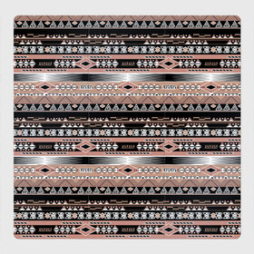 Магнитный плакат 3Х3 с принтом Полосатый этнический орнамент  в Курске, Полимерный материал с магнитным слоем | 9 деталей размером 9*9 см | абстрактный | геометрические фигуры | коричневый | полосатый узор | полосы | черный и коричневый | этнический