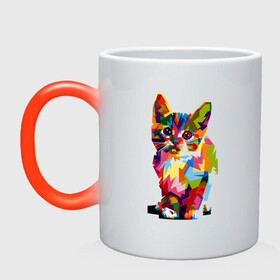 Кружка хамелеон с принтом Разноцветный кот в Курске, керамика | меняет цвет при нагревании, емкость 330 мл | Тематика изображения на принте: colorful | иллюстрация | кот | котенок | котик