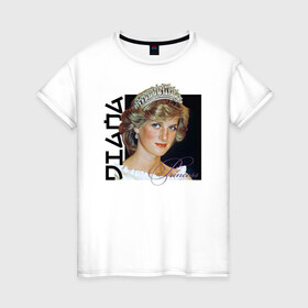 Женская футболка хлопок с принтом Принцесса Диана в Курске, 100% хлопок | прямой крой, круглый вырез горловины, длина до линии бедер, слегка спущенное плечо | 90 | diana | princess | ди | диана | королева | корона | леди