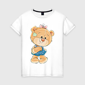 Женская футболка хлопок с принтом Милое солнышко в Курске, 100% хлопок | прямой крой, круглый вырез горловины, длина до линии бедер, слегка спущенное плечо | бант | детское | медведь | медвежонок | милое солнышко | мишка | плюшевая игрушка | плюшевый