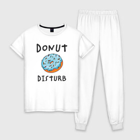Женская пижама хлопок с принтом Не беспокоить Donut disturb в Курске, 100% хлопок | брюки и футболка прямого кроя, без карманов, на брюках мягкая резинка на поясе и по низу штанин | dont disturb | donut | donut disturb | english | донат | еда | игра слов | иностранный текст | каламбур | не беспокоить | по английски | пончик | пончик с глазурью | прикольные надписи | рисунок | сладкое | фатс фуд
