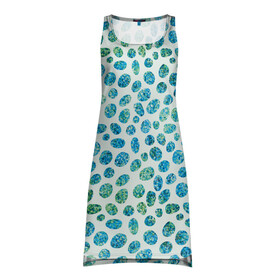 Платье-майка 3D с принтом Драгоценные зеленые камешки в Курске, 100% полиэстер | полуприлегающий силуэт, широкие бретели, круглый вырез горловины, удлиненный подол сзади. | абстракция | блестящие | драгоценные камни | зеленый | изумрудный | пятна