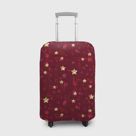 Чехол для чемодана 3D с принтом Россыпи золотых звезд в Курске, 86% полиэфир, 14% спандекс | двустороннее нанесение принта, прорези для ручек и колес | блеск | блестящий | детский | звезды | золото | золотой и красный | красный | модный