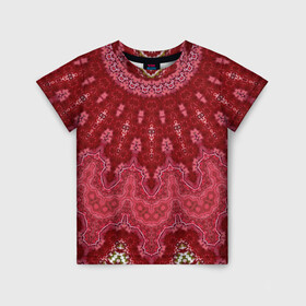 Детская футболка 3D с принтом Красно-розовый калейдоскоп  в Курске, 100% гипоаллергенный полиэфир | прямой крой, круглый вырез горловины, длина до линии бедер, чуть спущенное плечо, ткань немного тянется | восточный | калейдоскоп | красный | красный калейдоскоп | круглый орнамент | орнамент | этнический