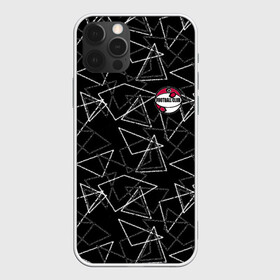 Чехол для iPhone 12 Pro Max с принтом Черно-белый геометрический  в Курске, Силикон |  | абстрактный | аппликация | геометрический | модный | треугольники | футбол | футбольный клуб | черно белый | черный фон